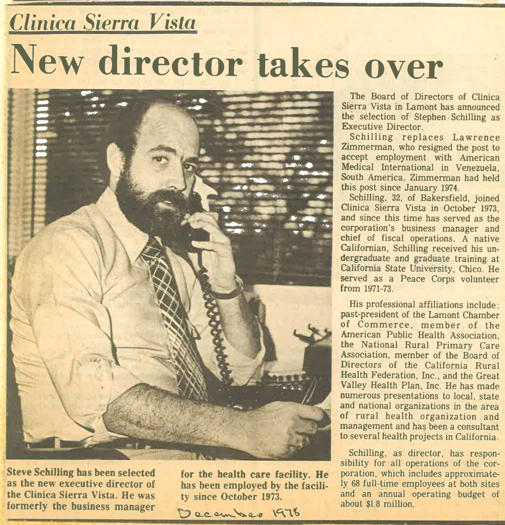 Image of newspaper clipping - Clinica Sierra Vista, New director takes over
