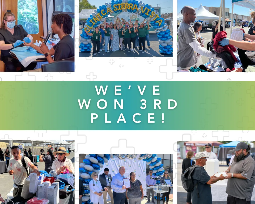 Graphic with six photos of people participating in National Health Center Week with text in the center saying We've won third place.