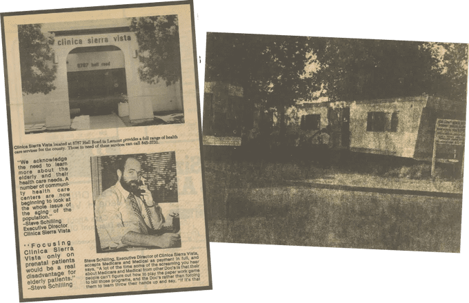 Newspaper clippings showing CSV's trailer in 1971 and the new Lamont clinic.