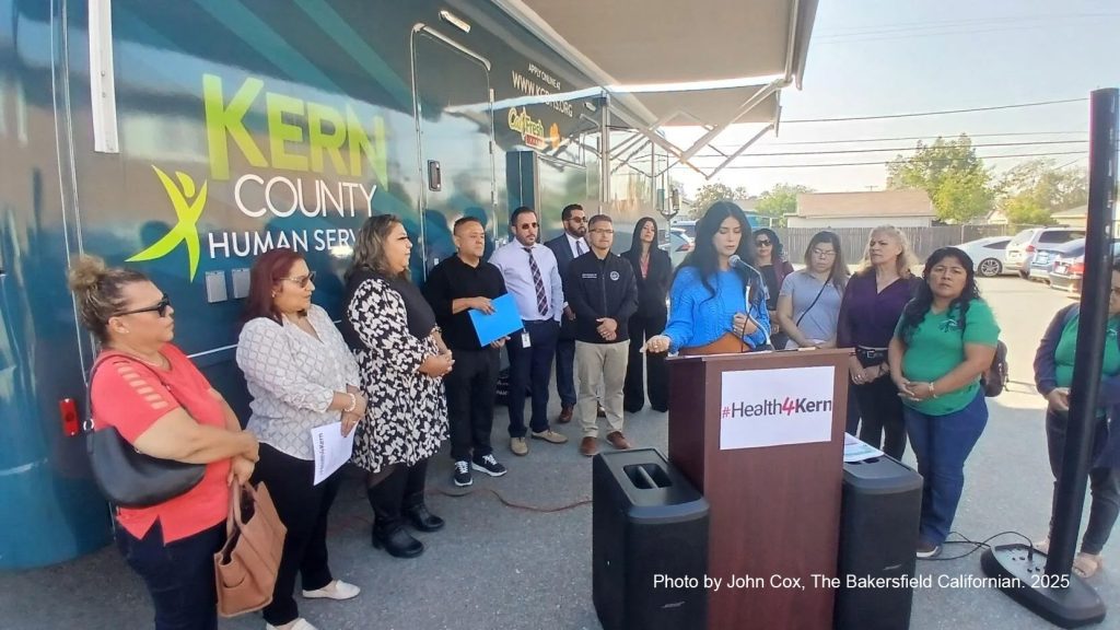 At a news conference Friday morning outside Greater Bakersfield Legal Assistance on California Avenue, a coalition of local groups known as Health For Kern urges local residents to enroll, renew and use their Medi-Cal coverage. Photo courtesy of The Bakersfield Californian.